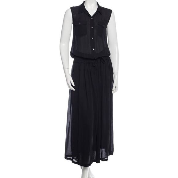 IRO Ferney Blouson Maxi Dress Chiffon Button Front Sleeveless Pocket Black 1 S - Picture 1 of 5